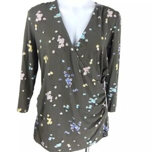 Boden 3/4 Sleeve Floral Wrap Top